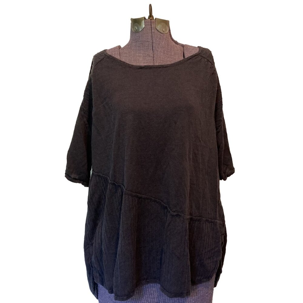 Anthropologie Linen T-Shirt with Pin-Tuck Accents